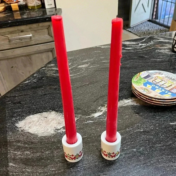 Vintage Santa Candlestick Holders Bavarian set of 2  Holiday Christmas - Picture 7 of 7